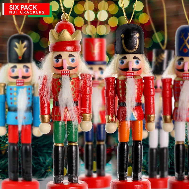 Ornativity Nutcracker Ornament 6 pc - Hanging Christmas Mini Wooden Figures King and Soldier Nutcrackers with Gift Box - Image 2